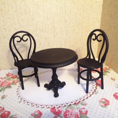 Modern Styled Black Dining Table Chairs Miniature Set 1:12 Dollhouse Furniture Toys