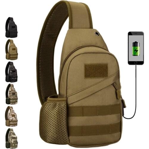 Tactical Chest bag USB Charge men waterproof Military Pack canvas Camping Wading Chest Pack Cross Body Sling Single Shoulder Bag