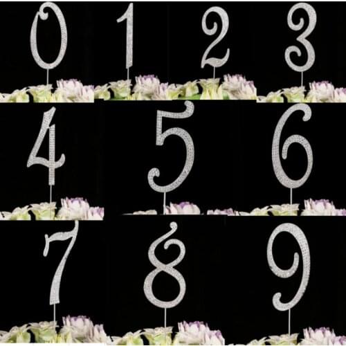Number Cake Topper 0-9 Silver Crystal Diamante Rhinestone Engagement Wedding Birthday Party Decorations Cake toppers SN3042