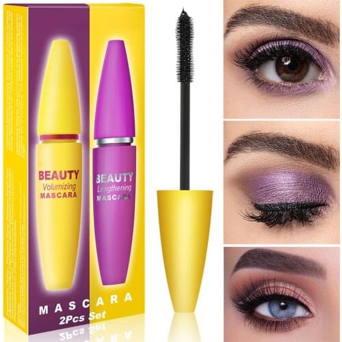 2 PCS 4D Silk Fiber Eyelash Mascara Thick Long Lasting Waterproof Extra Long Lash Mascara Smudge-Proof Smudge-Proof Eyelashes