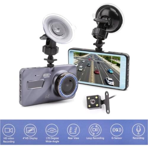 Dash Cam Dual Lens Car DVR Camera Full 1080P 4" IPS Front+Rear View Camera
