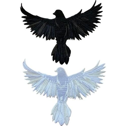 WUYUCONG White/Black Embroidered Dove Patches Iron on Peace Bird Embroidery Appliques for Clothing Jacket Decation DIY