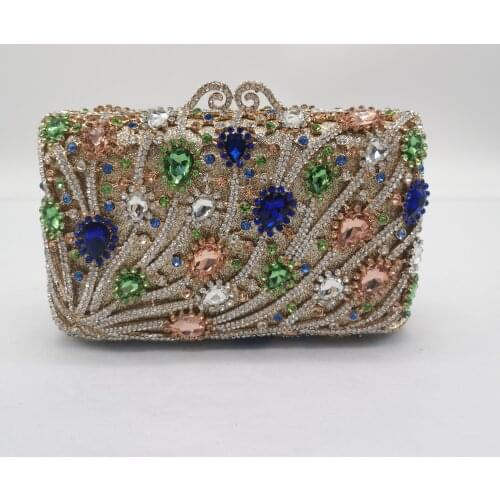 XIYUAN Female Colorful Rhinestone Handbags Ladies Pink Diamond Clutch Bag Women Evening Party Cocktail Crystal Minaudiere Bags
