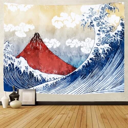 Japan Mount Fuji Ocean Wave Tapestry Psychedelic Scene Home Decor Tapestry Bohemian Decoration Hippie Yoga Mat Sofa Blanket