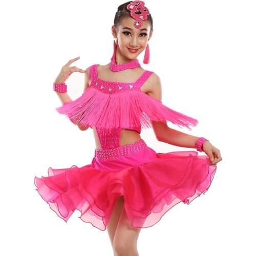 Women/girls Sequin tassel Stage Performance Competition Cha Cha/Rumba/Samba/Ballroom Dance Costume Latin Dance Dress For Girl