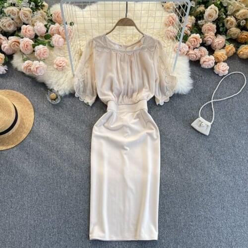 2021 Spring New Commuter Vestidos Womens Three-dimensional Flower Round Neck Short-sleeved Waist Slimming Midi Dress C780