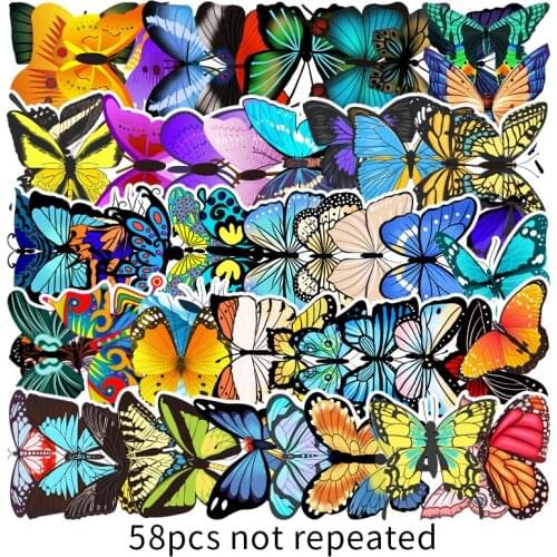 10/58pcs VSCO Colorful Butterfly Stickers for Skateboard Guitar Stationery Graffiti Stickers DIY Fridge Car Bottle Decals Kids