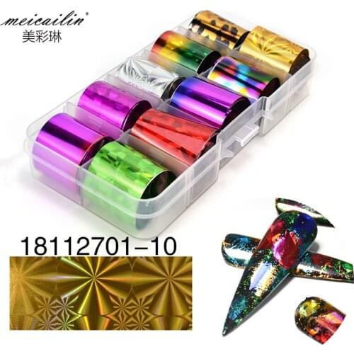 10 Pcs Holographic Nail Foil Set Transparent AB Color Art Nail Transfer Sticker 2.5*100cm Manicure DIY Star Stickers Decoration