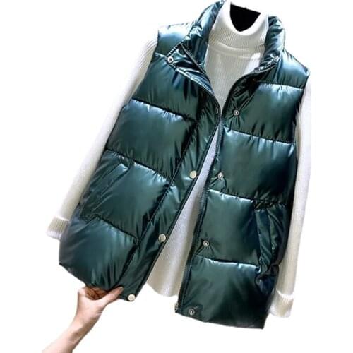2021 Vest Women Winter Warm Korean Down Vest Waistcoat Glossy Bright Sleeveless Jacket 3XL,4XL Plus Size