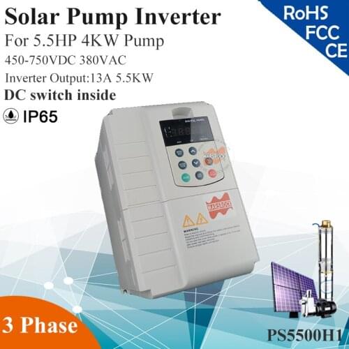 5.5KW 13A 3phase 380VAC for 5.5HP 4KW water pump DC switch inside MPPT solar pump inverter