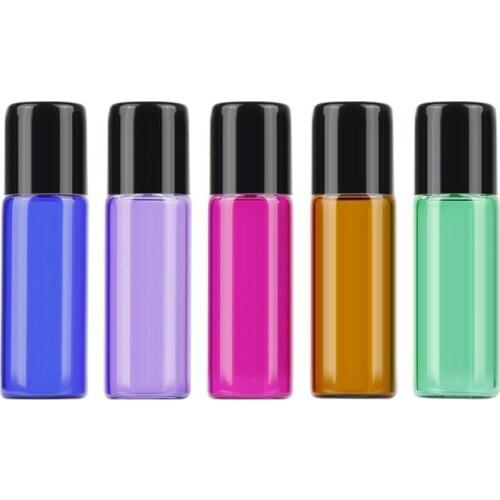 5ml Primary Color Multiple Optional Essential Oil With Stainless Steel Beads Empty Perfume Roll Packing Glass Bottle 50pcs/lot