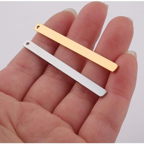 50pc 4*50mm Steel Color Stainless steel Mirror Polish Blank long Bar Charm For Necklace DIY Women Handmade Jewelry