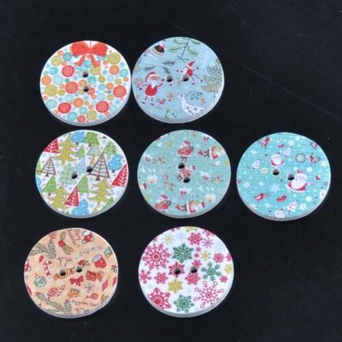 50pcs MIxed Scrapbook Wooden Buttons Round Christmas Buttons Handmade DIY Scrapbooking Crafts Accessories 25mm MT0841