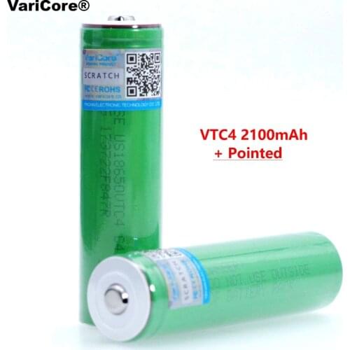 2pcs VariCore New 3.6V 18650 US18650VTC4 2100mAh VTC4 20A 30A Discharge Rechargeable battery + Pointed