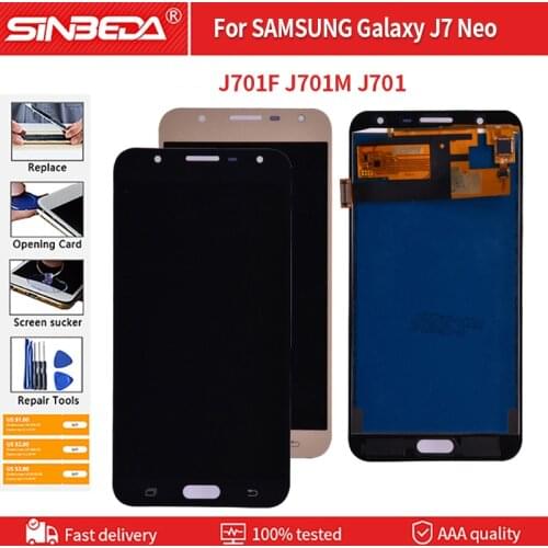 AMOLED J701 LCD For Samsung J7 J701F J701M For Samsung J7 Core Display Touch Screen Digitizer Assembly J7 Neo LCD Replacement