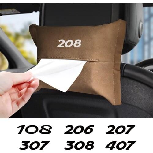 Car Tissue Box Sun Visor leather Bag For Peugeot 208 207 308 206 307 407 2008 508 3008 5008 301 408 406 107 Storage Accessories