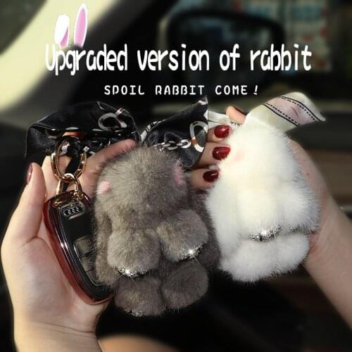 Cute silk scarves Crystal Real Mink Fur Rabbit Cute Bunny Doll Keyring Handbag Purse Car Key ring Phone Keychain Pendant