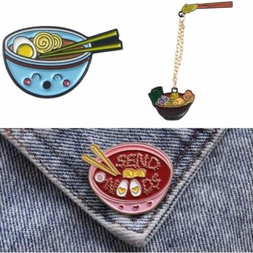 Cute cartoon Noodle bowl enamel pin Badge Brooches for women clothing jewelry