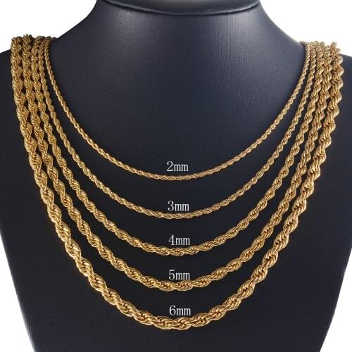 10PCS Wholesale 2/3/4/5/6mm Fashion Men Women Stainless Steel Rope Necklace Gold Link High Classic Quality Chain Jewelry Gift