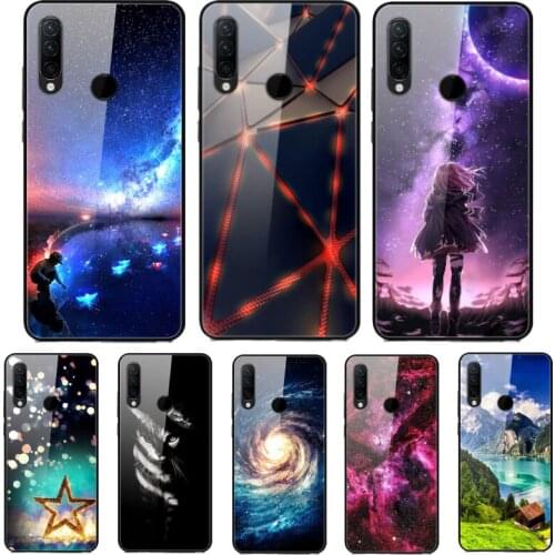For Honor 20 Lite Case 6.15" Cartoon Tempered Glass Back Cover Phone Case For Huawei Honor20 Lite MAR-LX1H Luxury Funda Couqe