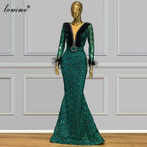 Turkish Couture Dark Green Prom Dress Mermaid Muslim Formal Evening Dress Long Muslim Special Occasion Gowns Party Plus Size