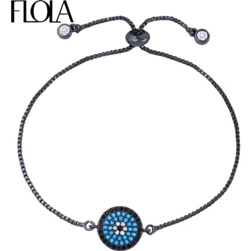 FLOLA Ali Moda Dropshipping Round Micro Pave Colorful Eye Adjustable Chain Link Bracelet Pulseira Bijoux bilezik Jewelry brta44