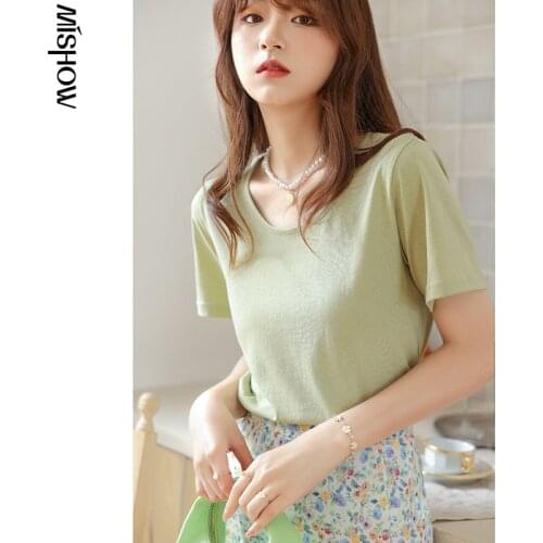 MISHOW T-shirt for Women Short Sleeve O-Neck Tees Loose Comfortable Clothing Casual T-Shirt Solid Female Tops MXA25T0043
