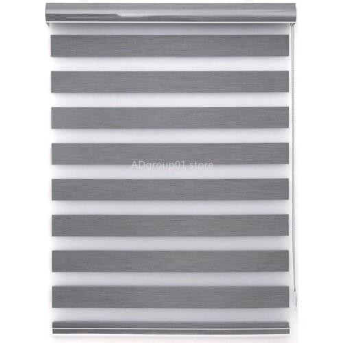 Horizontal Winsharp Blackout Zebra Dual Roller Blinds Day and Night Double Layer Blind Window Shades for Bedroom Home Grey