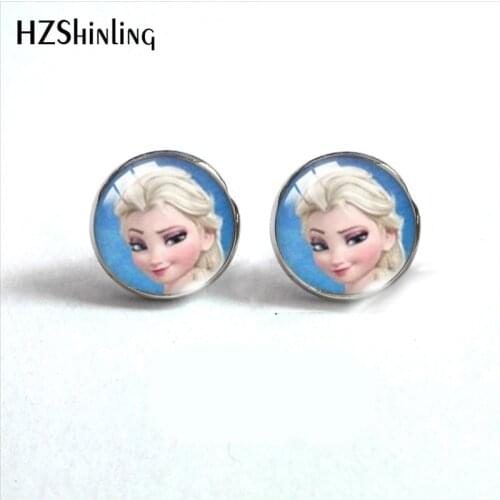 Frozen 1 Elsa Anna Olaf Round Stud Glass Earrings Sweet Ear Accessories for Girls Gifts