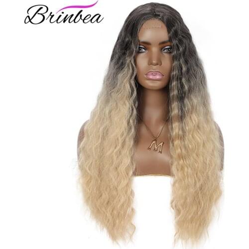 Brinbea 28 Inches Synthetic Kinky Curly Fake Scalp Handmake Wigs Natural Middle Part Long Hair Heat Resistant Fiber For Women