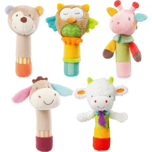 Infant Baby Rattles Cartoon Animal Hand Bells Soft Plush BB Sticks Hand Bell Ring Musical Shaker Kids Educational Toys