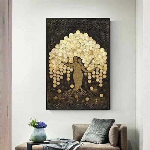 Canvas Paintings Abstract Gold Foil Texture Gold Money Tree Poster Nordic Wall Art Pictures Living Room Home Decor Cuadros