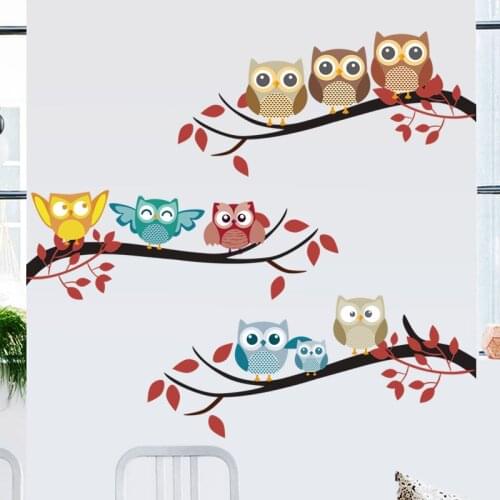 Creative Owls on Tree Branch Wall Stickers Boys Girls Children Bedroom Home Decor Kid Room Decor Self Adhesive Wallpaper