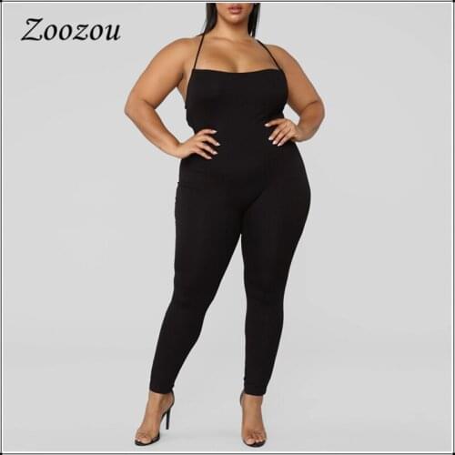 Summer Skinny Bandage Lace Up Backless Jumpsuits Sexy Sleeveless Elastic Slim Rompers Plus Size 4XL Casual Black Jumpsuit Custom