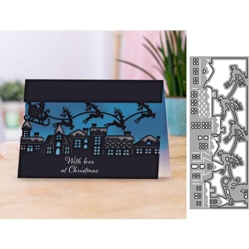 Metal Cutting Dies for 2021 New Scrapbooking Christmas Sleigh Deer House Frame Edge No Stamps Crafts Cutter Paper Cardmaking