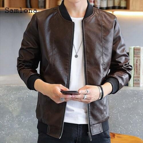 Fashion 2021 Autumn Faux Pu Leather Jacket Slim Fits Men Clothing Zipper up Open Stitch Outerwear Plus Size Male Skinny Jacket