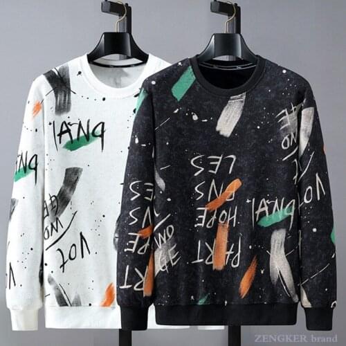 Spring and autumn casual mens plus fat plus size wild tide fat round neck printing loose casual pullover sweater 160 kg 10xl