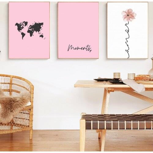 WANGART Pink Map Abstract Poster Wall Art Flower Oil Painting Print Canvas Picture Living Room Home Decor