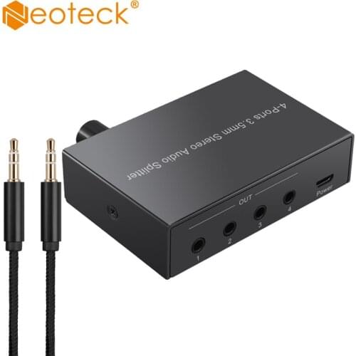 Neoteck 4 Ports 3.5mm Stereo Aduio Splitter with Volume Control 1 in to 4 Out 3.5mm Stereo Aduio Switch Box for Passive Speaker