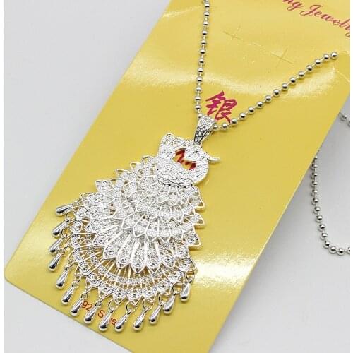 Nation Style Silver Color Peacock/Flower/butterfly Necklace Long Chain Tassel Necklace for Womens Fashion Jewelry Lovers Gift