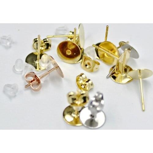 100pcs 50pcs Gold Rose Gold Stainless Steel Blank Post Earring Studs Base Pin Earring Plug Findings Ear Back For DIY Ear Jewelry