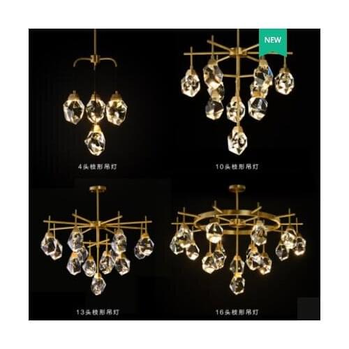 Post-modern luxury crystal chandelier copper living room dining room bedroom atmosphere villa stairwell lamps