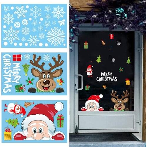 Christmas Window Decal Santa Claus Snowflake Xmas Tree Wall Stickers Removable Glass Sticker Home Shop Art Decoration 2 Size