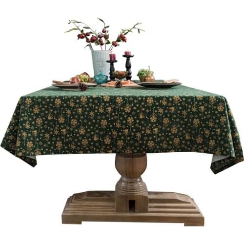 Christmas Green Tablecloth Red Small Floral Printed Cotton and Linen Nordic Dining Tablecloth Cover Cloth Coffee Table