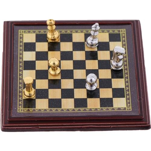 1 Set 1/12 Scale Dollhouse Miniature International Chess Set Pretend Play Doll House Furniture Home Decoration Accessories Toys