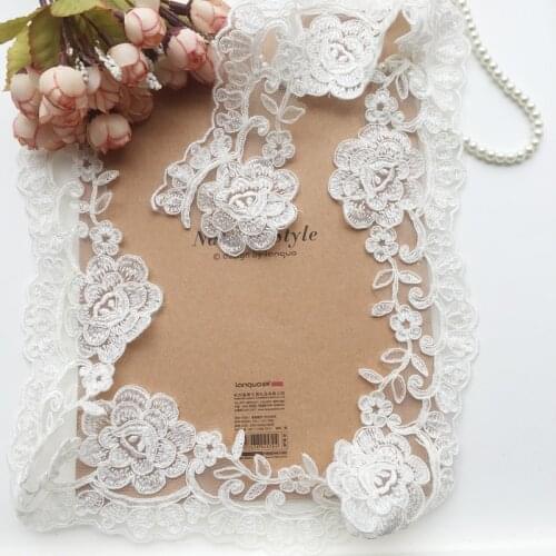 Ivory Small Lace Trimming Embroidered Lace With Cord Boarder Bridal Dress DIY Veil Lace Trim 10 Yards