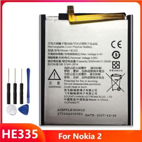 Original Replacement Phone Battery HE335 For Nokia 2 Nokia2 HE335 Genuine Rechargable Batteries 3000mAh With Free Tools