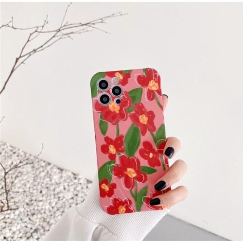 Red Flower Phone Cases for Iphone 11 Pro Max Mini Xr Xs Max 7 8 Plus X SE2020 Cover Coque for Iphone 12 Mini Capa with Holder