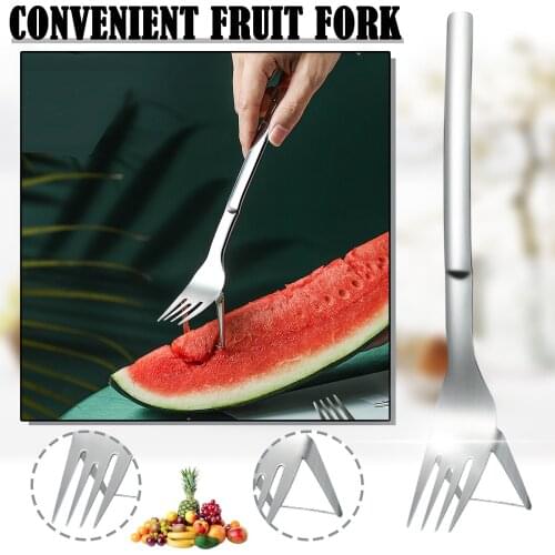Watermelon Fruit Cutting Fork Stainless Steel Retro Shovel Kitchen Tools Fold Spork Fork Tableware Picnic Spoon Knife 2-in-1