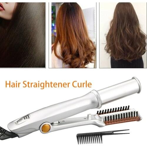 2 In 1 Hair Straightener & Curler Professional 2-Way Rotating Curling Iron Hair Straightening Brush Curling Iron Hair Waver Styl